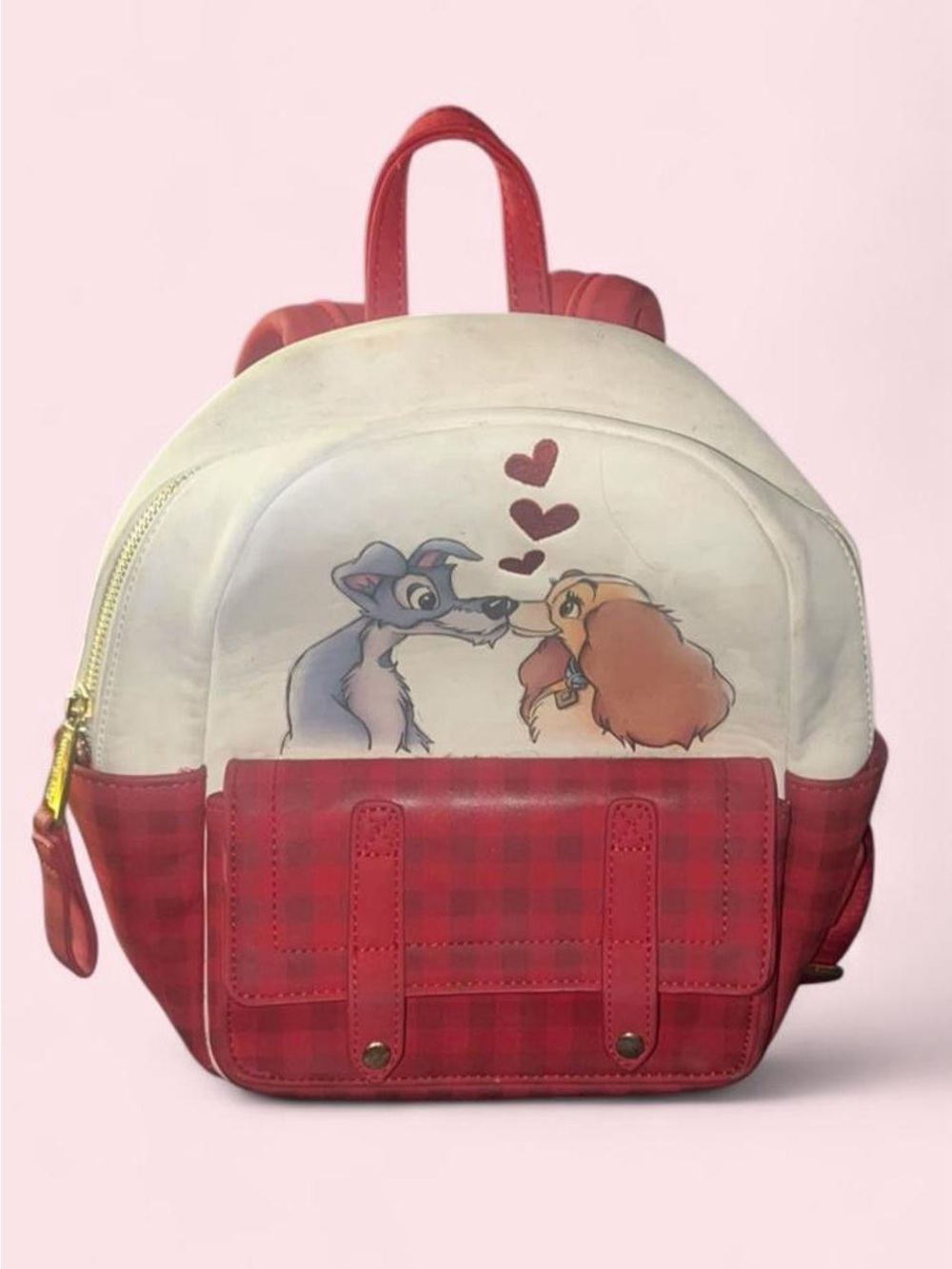 Disney Red and Cream Loungefly Plaid Mini Backpack